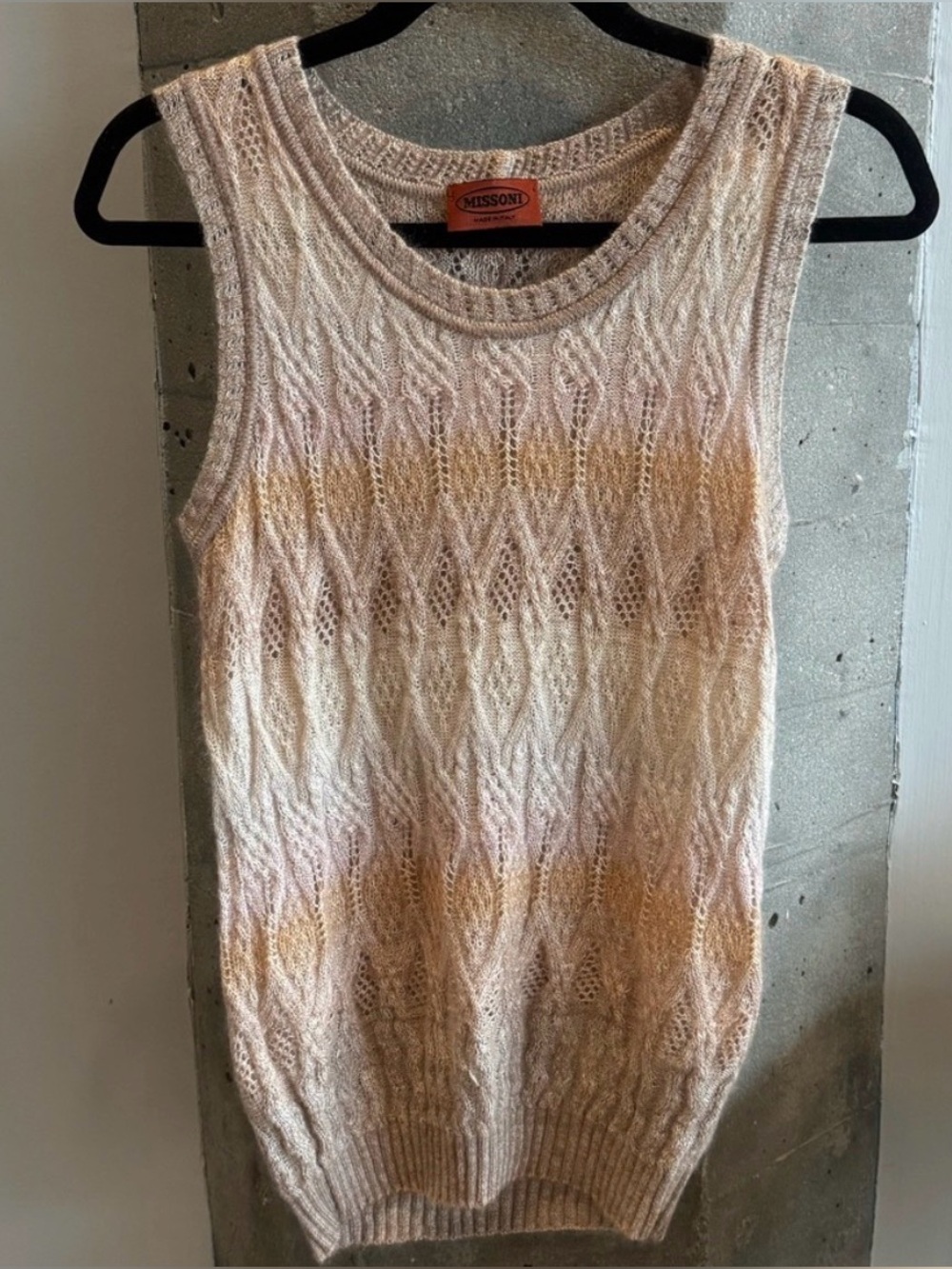 Missoni Cream and Peach Open-Weave Mohair Wool Blend Knit Sweater Vest Top